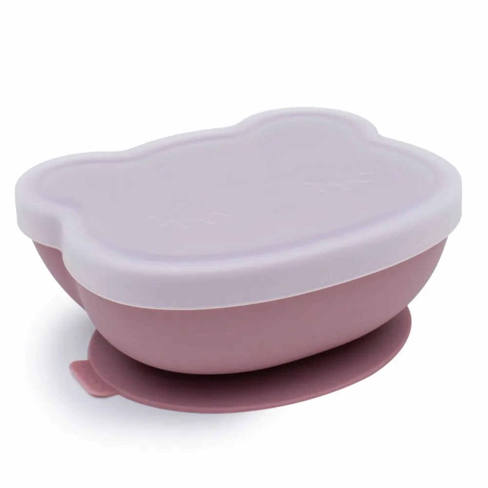 Bear stickie bowl with lid – dusty rose